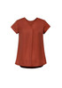 A women's rust V-neck pleat blouse with short sleeves and a relaxed fit, featuring a subtle pleat detail.