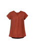 A brown women's V-neck pleat blouse with short sleeves, featuring a loose fit and no visible branding.