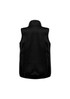 A black mens vest with a high collar, featuring a logo on the back. A black mens vest with a high collar, featuring a logo on the back.