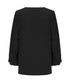 A black V-neck popover shirt with a loose fit and long sleeves. The back view is displayed, showcasing its simple design.