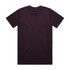 A plain dark purple t-shirt with a crew neckline and short sleeves, featuring a logo at the label.