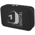 A black organiser pouch with a logo on the front, featuring a zip closure and sleek design.