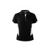 A black polo shirt with white accents and a logo, designed for women. Features a collared neckline and buttons.