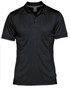 A black polo shirt featuring a collar and short sleeves, with a logo on the front.