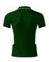 A dark green polo shirt with white accents and a logo on the chest. The back view is prominently displayed.