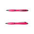 A pink plastic pen with silver accents and a clip. The pen features a smooth glossy finish.