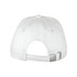 A white organic cotton twill cap featuring a back strap adjustment and a logo.