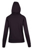 A black women's junior heavy zip fleece hoodie with a hood and ribbed cuffs. Features a plain back design.
