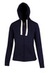 A navy heavy zip fleece hoodie with a hood, front pockets, and contrasting drawstrings.