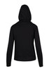 A black women's junior heavy zip fleece hoodie with a hood and long sleeves, featuring a rear view design.