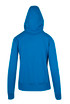 A back view of a women's heavy zip fleece hoodie in bright blue, featuring a hood and ribbed cuffs.