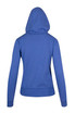 A blue women's juniors heavy fleece hoodie with a fitted design and a hood, featuring a logo on the back.