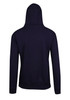 A navy blue men's brushed heavy zip fleece hoodie with a hood and ribbed cuffs. It has a logo on the back.