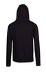 A black men's brushed heavy zip fleece hoodie with a hood and long sleeves, featuring a logo on the back.