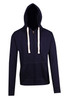 A navy brushed heavy zip fleece hoodie with a front pocket and drawstring hood, featuring a logo.