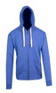 A blue brushed heavy zip fleece hoodie with a front zipper, drawstring hood, and two side pockets.
