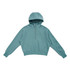 A teal half-zip jumper featuring a hood and long sleeves, made from cotton with a relaxed fit.