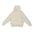 A beige men's cotton hoodie with a kangaroo pocket and a hood, featuring a logo on the back.