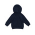 A navy hoodie with a kangaroo zip pocket, featuring a hood and long sleeves. It has a logo on it.
