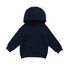 A dark navy kangaroo pocket hoodie for babies, featuring a large hood and long sleeves.