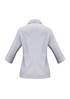 A light grey women's button-up shirt with 3/4 sleeves and a standard collar, featuring a back seam design.
