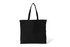 A black heavy tote bag with two handles and a simple design, featuring a logo.