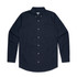 A navy Oxford shirt with long sleeves, a button-up front, and a single chest pocket. Features a logo. A navy Oxford shirt with long sleeves, a button-up front, and a single chest pocket. Features a logo.