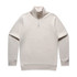 A beige half zip crew jumper with long sleeves and a zipper at the neck. It features a logo on the design.