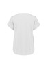 A white women's short sleeve blouse with rolled sleeves and a relaxed fit, featuring a brand logo.