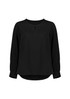 A black long sleeve blouse featuring a round neckline and gathered cuffs. It has a subtle keyhole detail at the front. A black long sleeve blouse featuring a round neckline and gathered cuffs. It has a subtle keyhole detail at the front.
