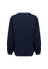A navy blue women's long sleeve blouse featuring a simple back design and gathered sleeve detail.