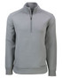 A grey men's half zip jacket with a sleek design and a small logo on the hem.