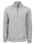 A light grey half zip jacket for men, featuring a zip closure and a logo on the hem.