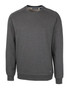 A grey crew neck sweatshirt with long sleeves and a subtle logo at the hem. A grey crew neck sweatshirt with long sleeves and a subtle logo at the hem.