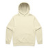 A cream-coloured hoodie with a front pocket and a hood, featuring a logo on the front.