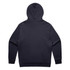 A navy blue hoodie featuring a large hood and long sleeves, with a plain back and logo.