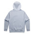A light blue hoodie with a back view, featuring a hood and long sleeves. It has a logo on the back.