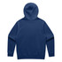 A navy hoodie featuring a spacious back design and a hood. It includes a logo detail.