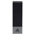 A drink bottle in black and grey, featuring a logo, with a sleek rectangular design.