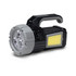 A portable torch featuring a grey and black design, with three bright LED lights and a side panel light.