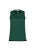 A green women's singlet with a sleeveless design and contrasting side detailing. It features a logo on the neckline. A green women's singlet with a sleeveless design and contrasting side detailing. It features a logo on the neckline.