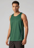 A green men's singlet with a fitted design and side detailing, featuring a logo.