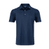 A navy blue men's polo shirt with a collared neck and a logo on the shoulder.