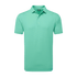 A men's polo shirt in a light mint green colour with a collar and short sleeves. It features branding.