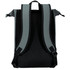 A grey and black roll-top backpack featuring padded straps and a mesh back. Includes a logo on the exterior.