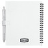 A white recycled PP journal with a spiral binding and a matching pen attached. The journal includes a logo. A white recycled PP journal with a spiral binding and a matching pen attached. The journal includes a logo.
