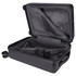 A black wheeled cabin trolley bag with a spacious interior and straps for securing items inside. Features a logo.