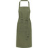 A green apron with a tie belt and two front pockets. The material is heavy and made from recycled fibres. A green apron with a tie belt and two front pockets. The material is heavy and made from recycled fibres.