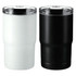 A drink bottle set featuring a white and a black 400ml vacuum tumbler with clear lids. Each tumbler has a logo.