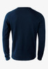 A navy blue jumper featuring a simple, classic design, with a ribbed crew neck and long sleeves.